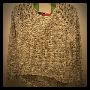 Hi Low Spiked Shoulder Sweater